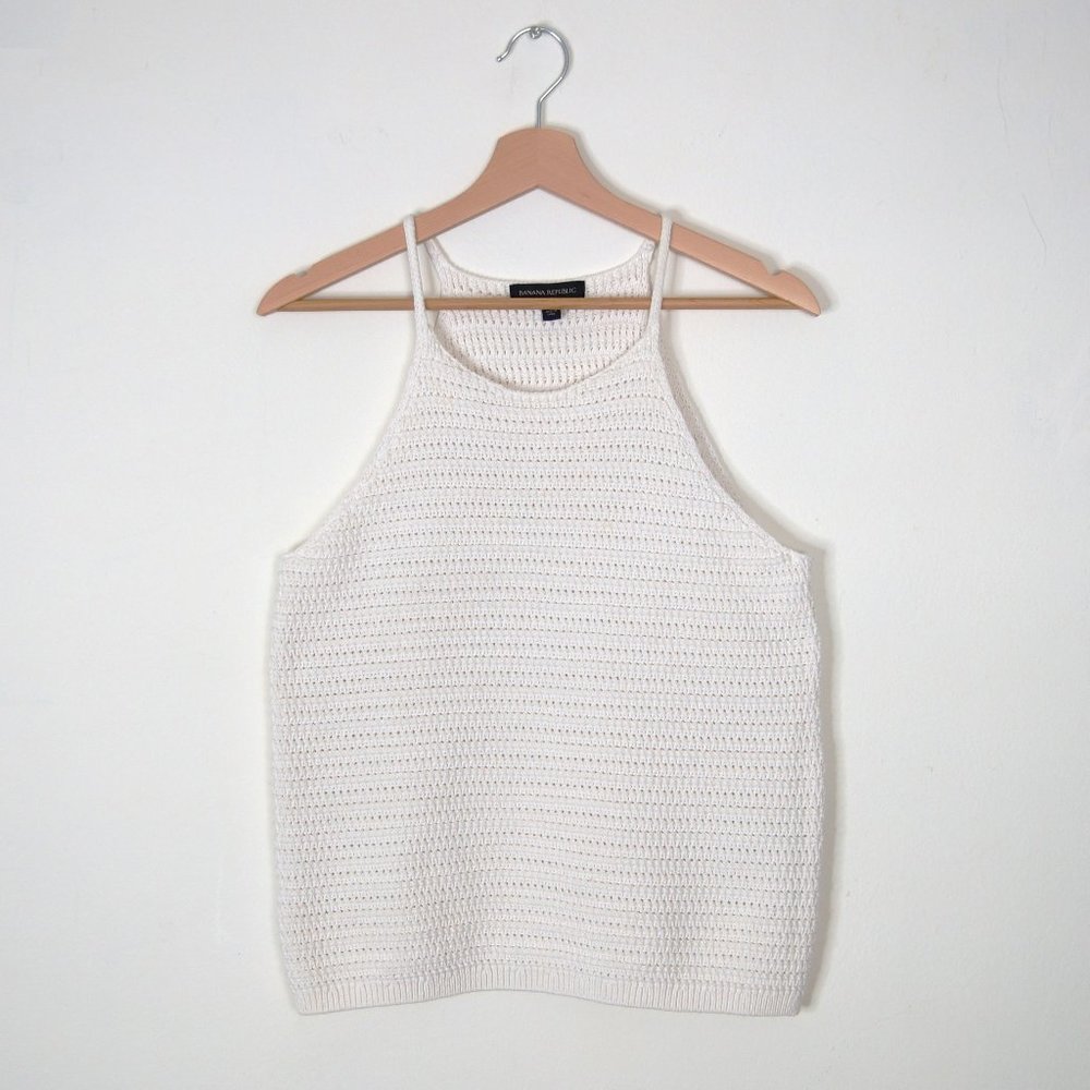 Banana Republic Crochet Knit Sleeveless Top White Large